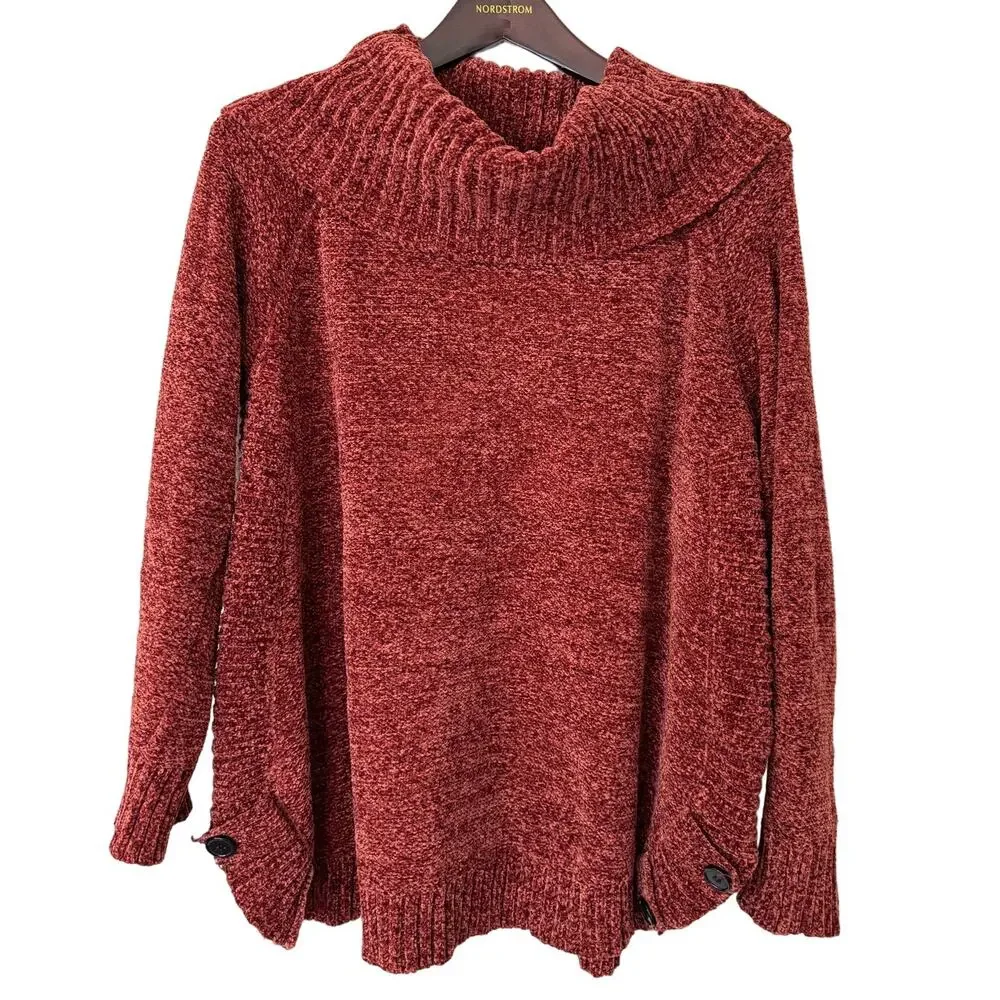 Soft Surroundings Cowl Neck Knit‎ Sweater Button Accents Size Medium